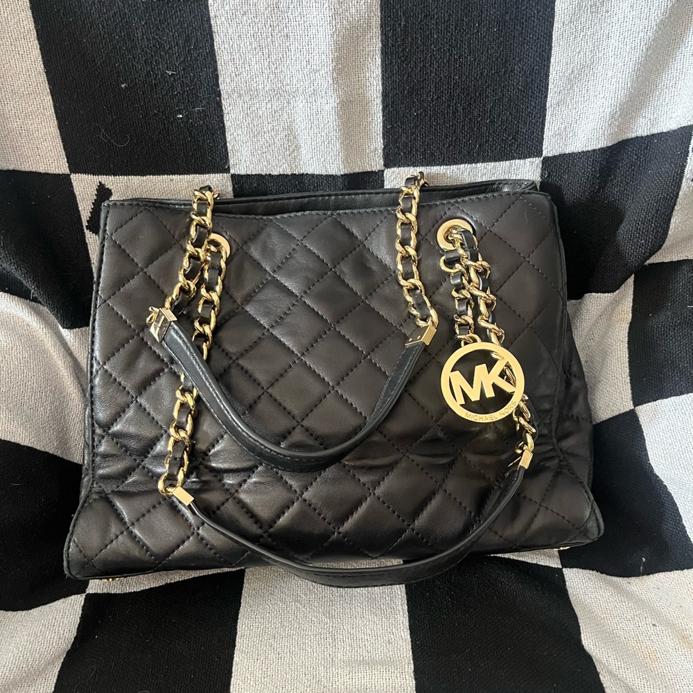 Michael Kors Black Quilted Shoulder Bag with Gold Chain
